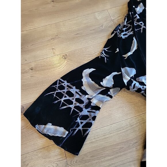 Citron Santa Monica Kimono Jacket Burnout Velvet Koi Fish Black Silk Blend 2X - Picture 2 of 13